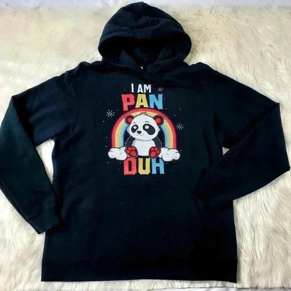Port and Company Tops - Pansexual Pride Rainbow Panda Hoodie Sweatshirt - L
